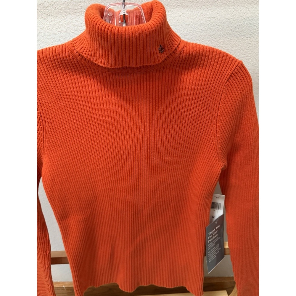 Lauren Ralph Lauren Orange Ribbed Knit Turtleneck Pullover Sweater Y2K Vintage